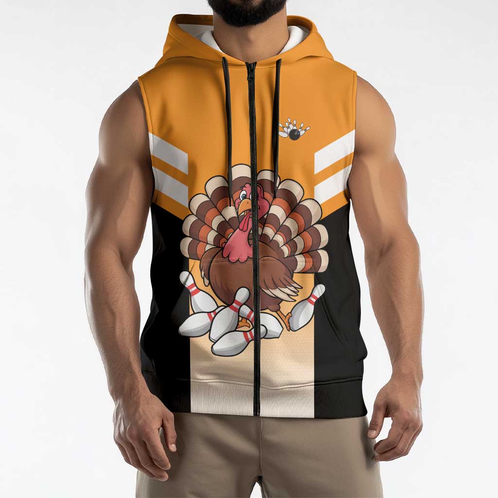 Personalized Funny Turkey Bowling Sleeveless Zip Hoodie with Cartoon Pins Thanksgiving - Wonder Print Shop