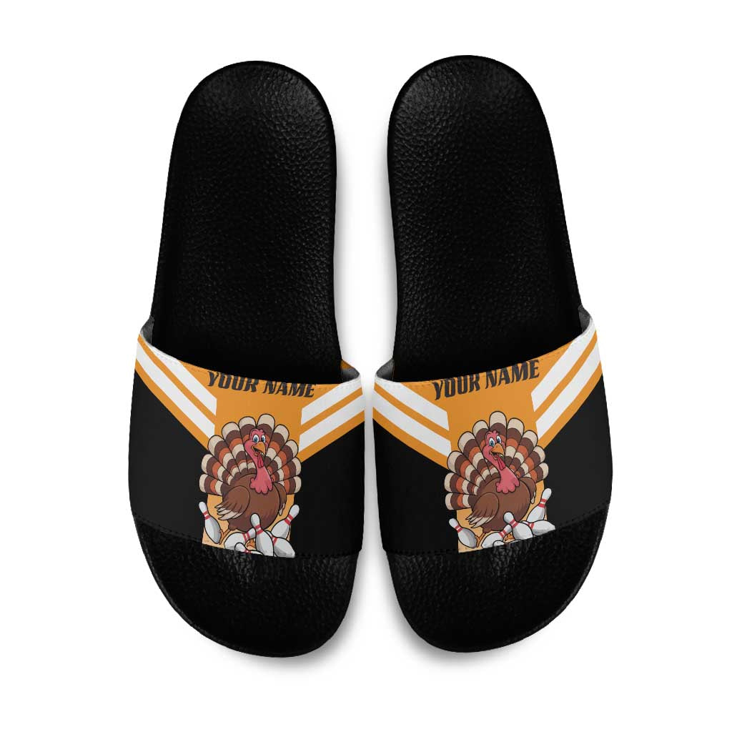Personalized Funny Turkey Bowling Slide Sandals with Cartoon Pins Thanksgiving - Wonder Print Shop