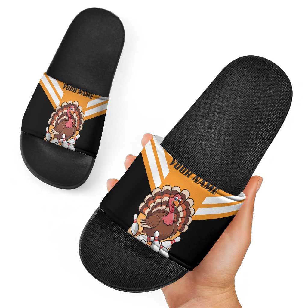 Personalized Funny Turkey Bowling Slide Sandals with Cartoon Pins Thanksgiving - Wonder Print Shop