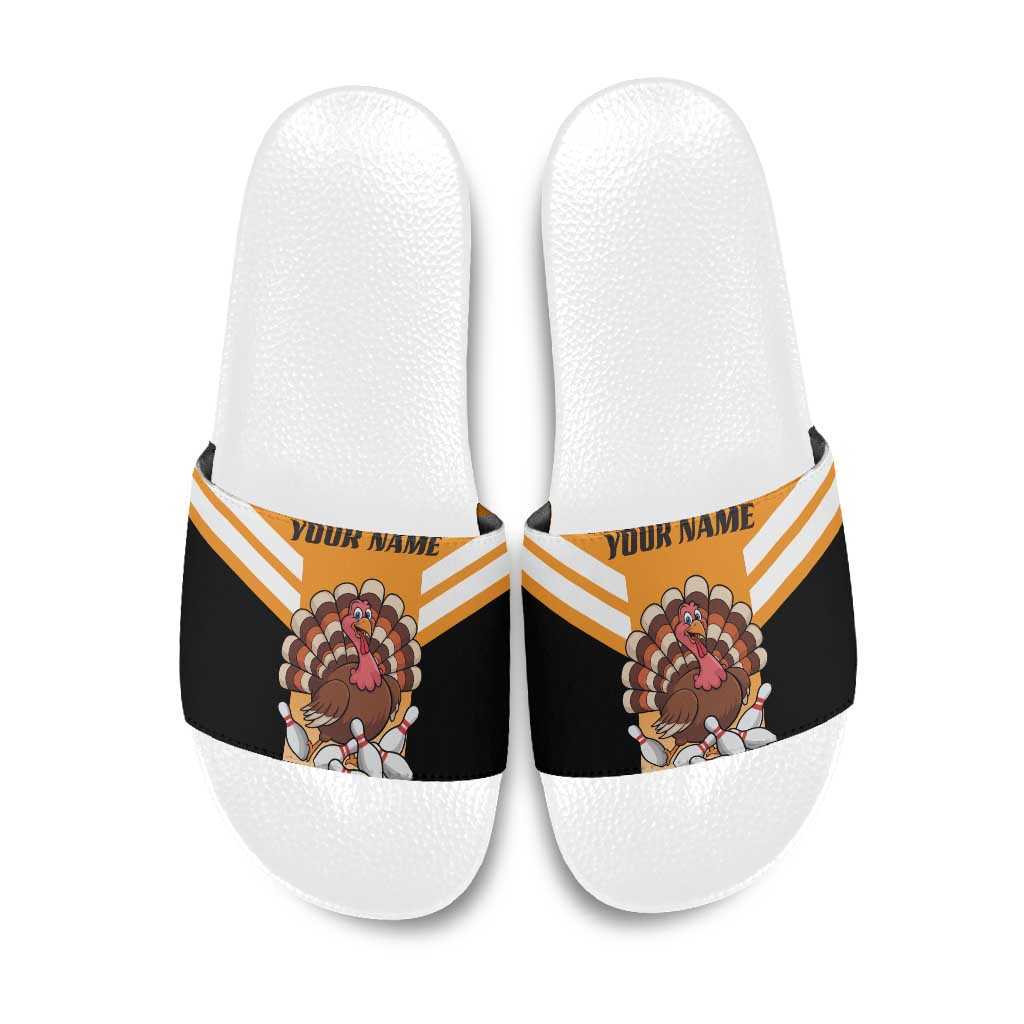 Personalized Funny Turkey Bowling Slide Sandals with Cartoon Pins Thanksgiving - Wonder Print Shop