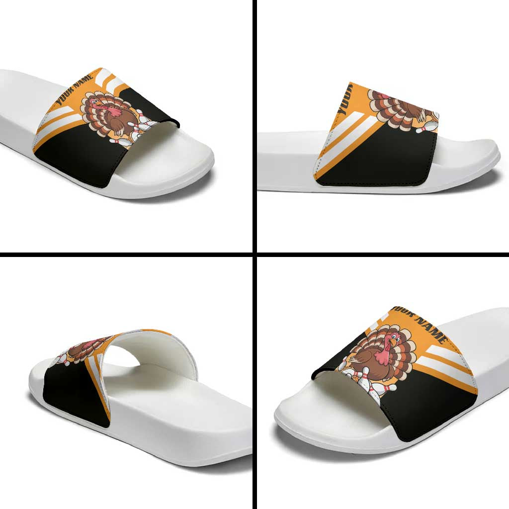 Personalized Funny Turkey Bowling Slide Sandals with Cartoon Pins Thanksgiving - Wonder Print Shop