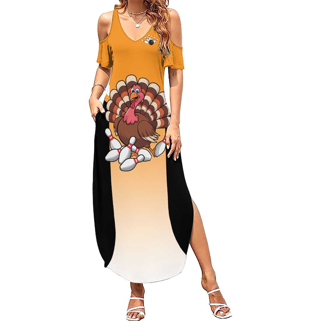 Personalized Funny Turkey Bowling Summer Maxi Dress with Cartoon Pins Thanksgiving - Wonder Print Shop