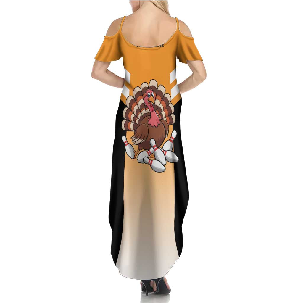 Personalized Funny Turkey Bowling Summer Maxi Dress with Cartoon Pins Thanksgiving - Wonder Print Shop