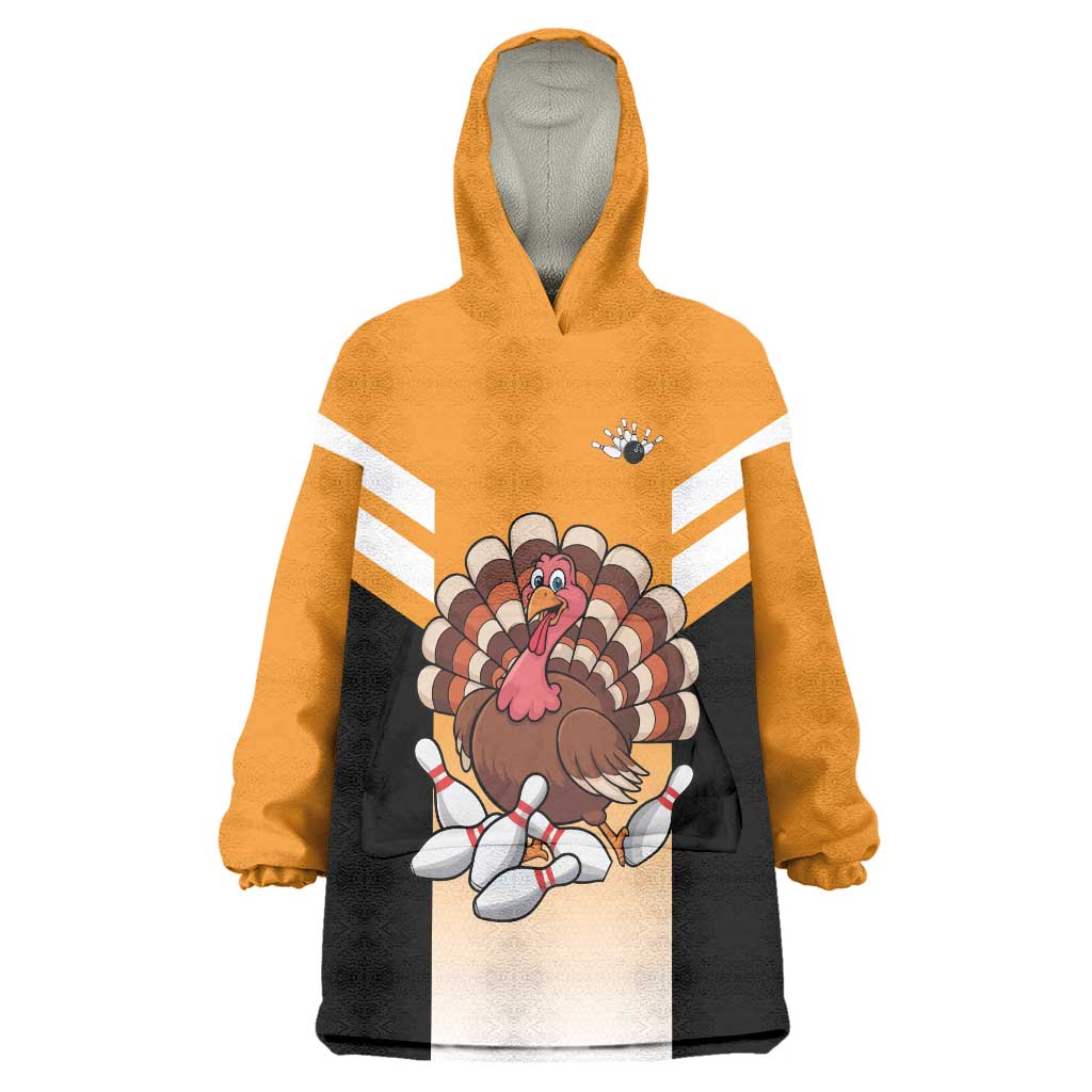 Personalized Funny Turkey Bowling Wearable Blanket Hoodie with Cartoon Pins Thanksgiving - Wonder Print Shop