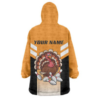Personalized Funny Turkey Bowling Wearable Blanket Hoodie with Cartoon Pins Thanksgiving - Wonder Print Shop