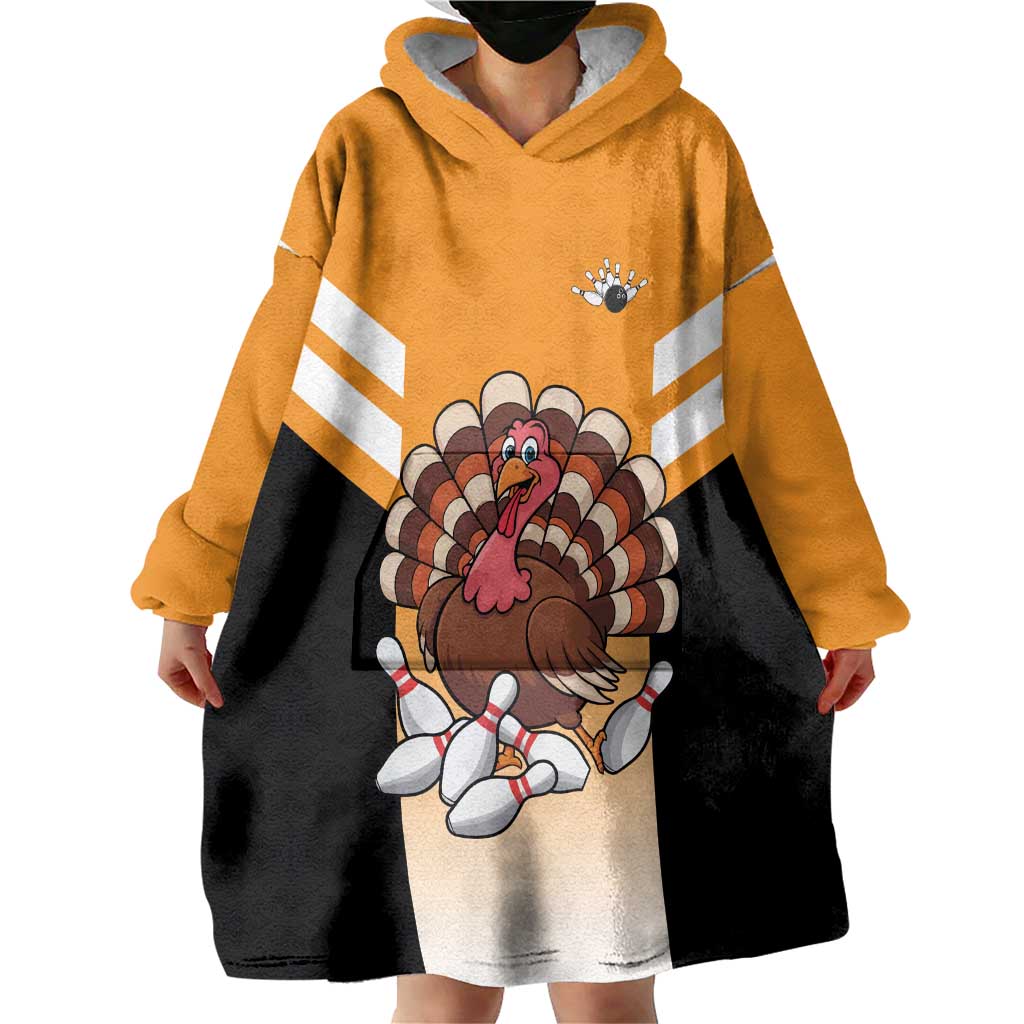 Personalized Funny Turkey Bowling Wearable Blanket Hoodie with Cartoon Pins Thanksgiving - Wonder Print Shop