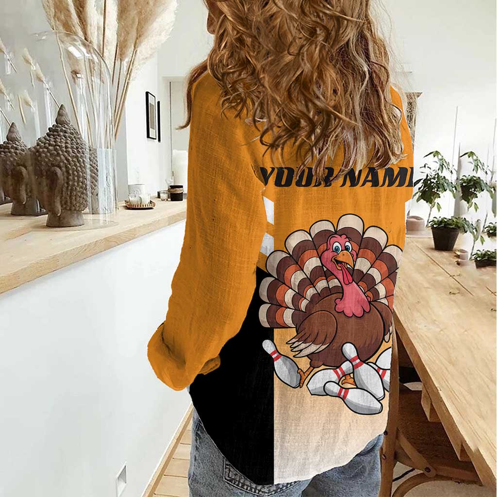 Personalized Funny Turkey Bowling Women Casual Shirt with Cartoon Pins Thanksgiving - Wonder Print Shop