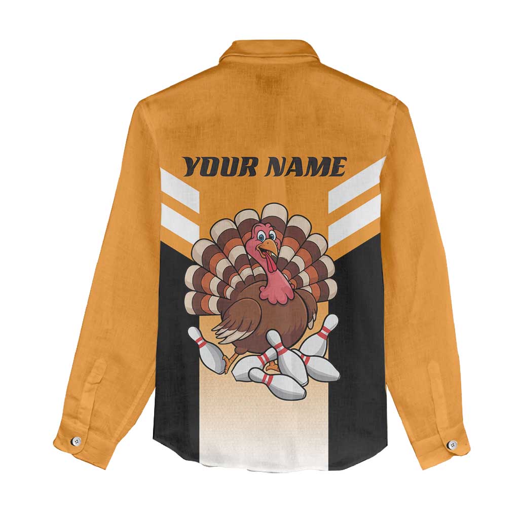 Personalized Funny Turkey Bowling Women Casual Shirt with Cartoon Pins Thanksgiving - Wonder Print Shop
