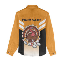 Personalized Funny Turkey Bowling Women Casual Shirt with Cartoon Pins Thanksgiving - Wonder Print Shop
