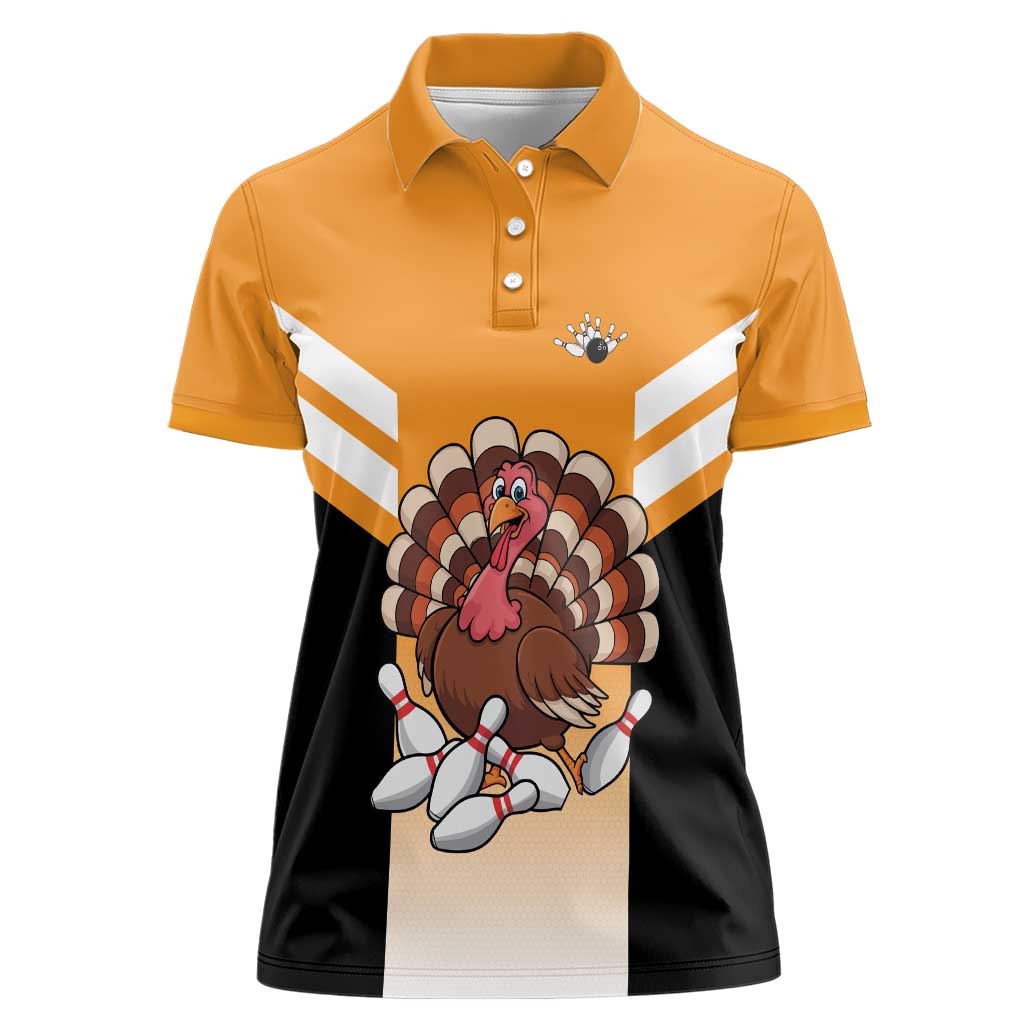 Personalized Funny Turkey Bowling Women Polo Shirt with Cartoon Pins Thanksgiving - Wonder Print Shop