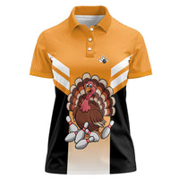 Personalized Funny Turkey Bowling Women Polo Shirt with Cartoon Pins Thanksgiving - Wonder Print Shop