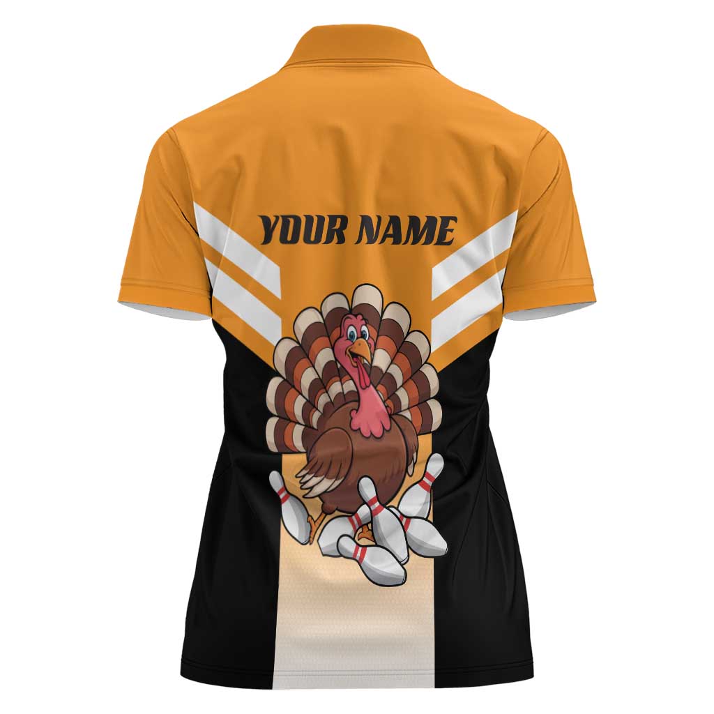 Personalized Funny Turkey Bowling Women Polo Shirt with Cartoon Pins Thanksgiving - Wonder Print Shop