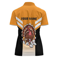 Personalized Funny Turkey Bowling Women Polo Shirt with Cartoon Pins Thanksgiving - Wonder Print Shop