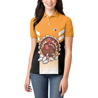 Personalized Funny Turkey Bowling Women Polo Shirt with Cartoon Pins Thanksgiving - Wonder Print Shop