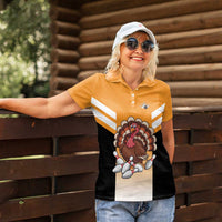 Personalized Funny Turkey Bowling Women Polo Shirt with Cartoon Pins Thanksgiving - Wonder Print Shop