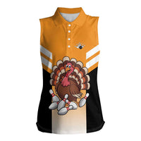 Personalized Funny Turkey Bowling Women Sleeveless Polo Shirt with Cartoon Pins Thanksgiving - Wonder Print Shop