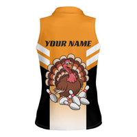Personalized Funny Turkey Bowling Women Sleeveless Polo Shirt with Cartoon Pins Thanksgiving - Wonder Print Shop