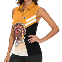 Personalized Funny Turkey Bowling Women Sleeveless Polo Shirt with Cartoon Pins Thanksgiving - Wonder Print Shop