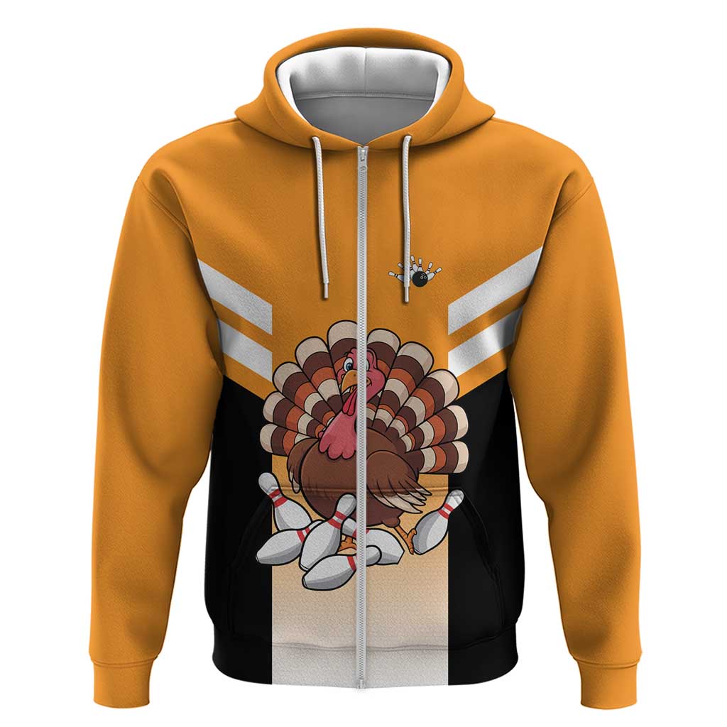 Personalized Funny Turkey Bowling Zip Hoodie with Cartoon Pins Thanksgiving - Wonder Print Shop