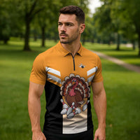 Personalized Funny Turkey Bowling Zipper Polo Shirt with Cartoon Pins Thanksgiving - Wonder Print Shop