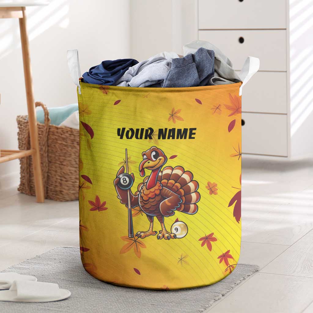 Personalized Funny Turkey Billiards Laundry Basket with Pool Cue and Balls Thanksgiving Design - Wonder Print Shop