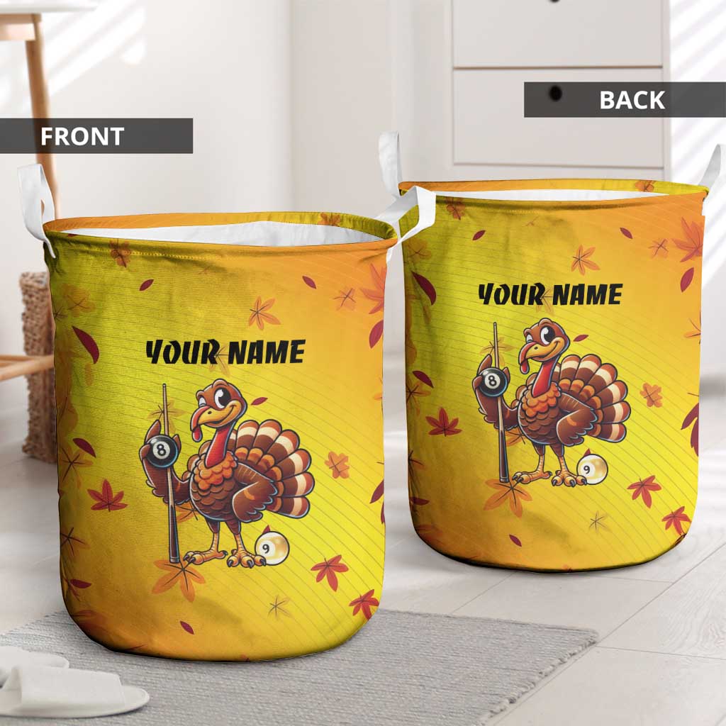 Personalized Funny Turkey Billiards Laundry Basket with Pool Cue and Balls Thanksgiving Design - Wonder Print Shop
