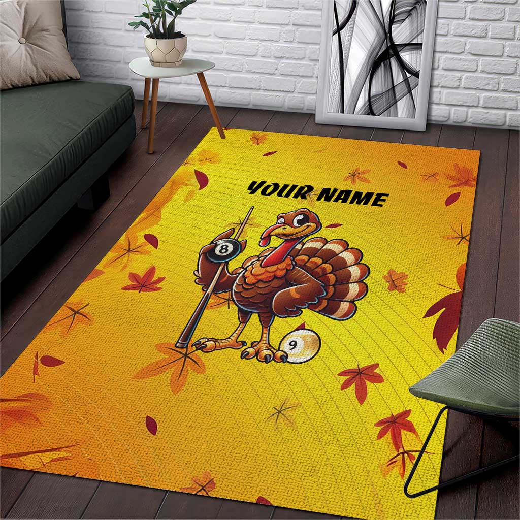 Personalized Funny Turkey Billiards Area Rug with Pool Cue and Balls Thanksgiving Design - Wonder Print Shop
