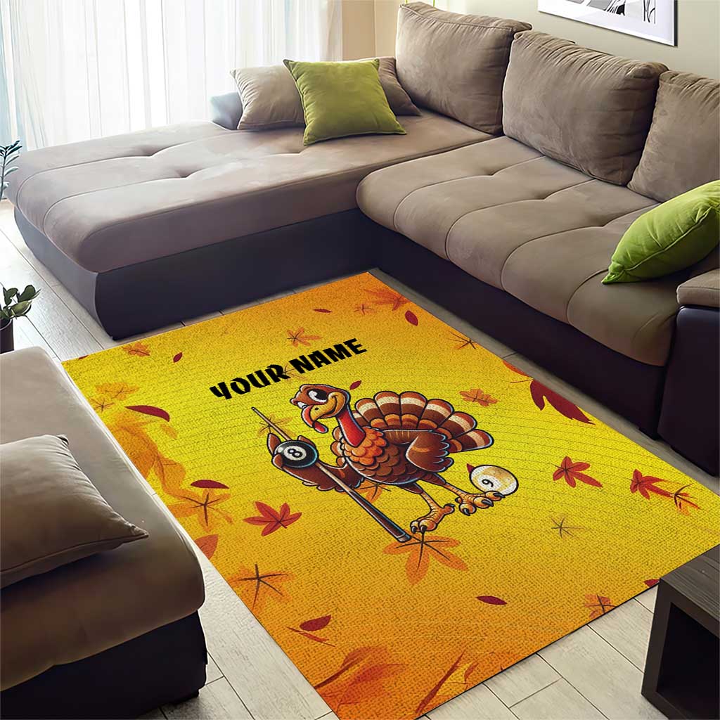 Personalized Funny Turkey Billiards Area Rug with Pool Cue and Balls Thanksgiving Design - Wonder Print Shop