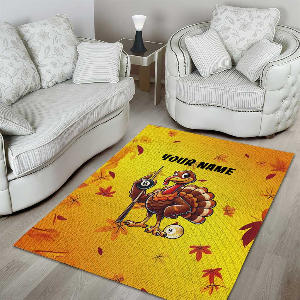 Personalized Funny Turkey Billiards Area Rug with Pool Cue and Balls Thanksgiving Design - Wonder Print Shop