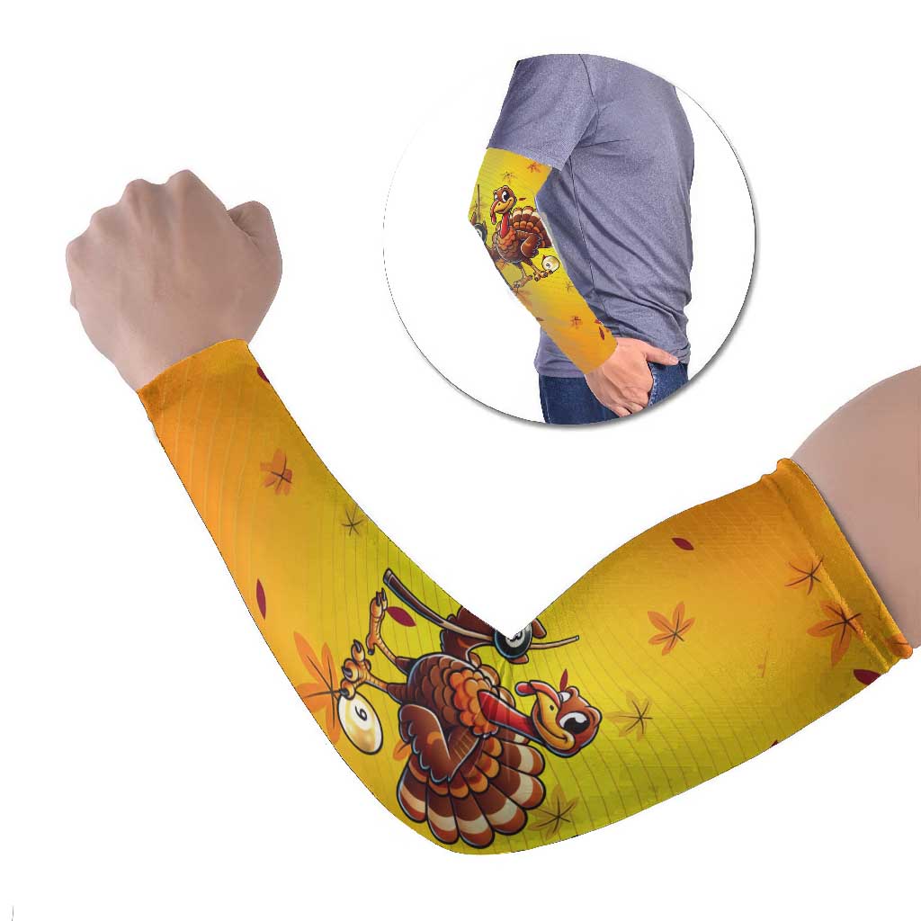 Personalized Funny Turkey Billiards Arm Sleeves with Pool Cue and Balls Thanksgiving Design - Wonder Print Shop