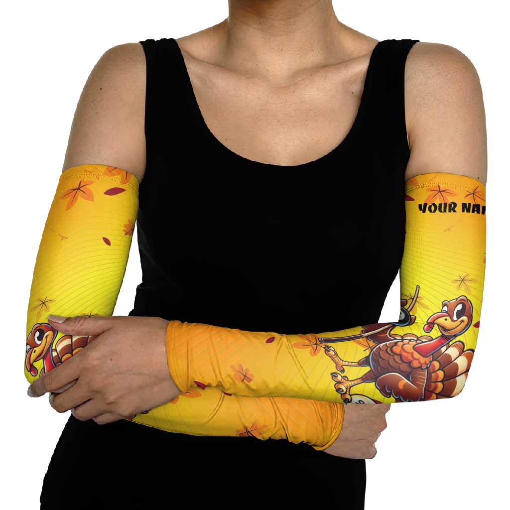 Personalized Funny Turkey Billiards Arm Sleeves with Pool Cue and Balls Thanksgiving Design - Wonder Print Shop