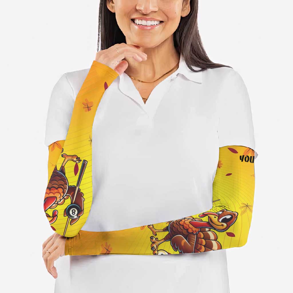 Personalized Funny Turkey Billiards Arm Sleeves with Pool Cue and Balls Thanksgiving Design - Wonder Print Shop