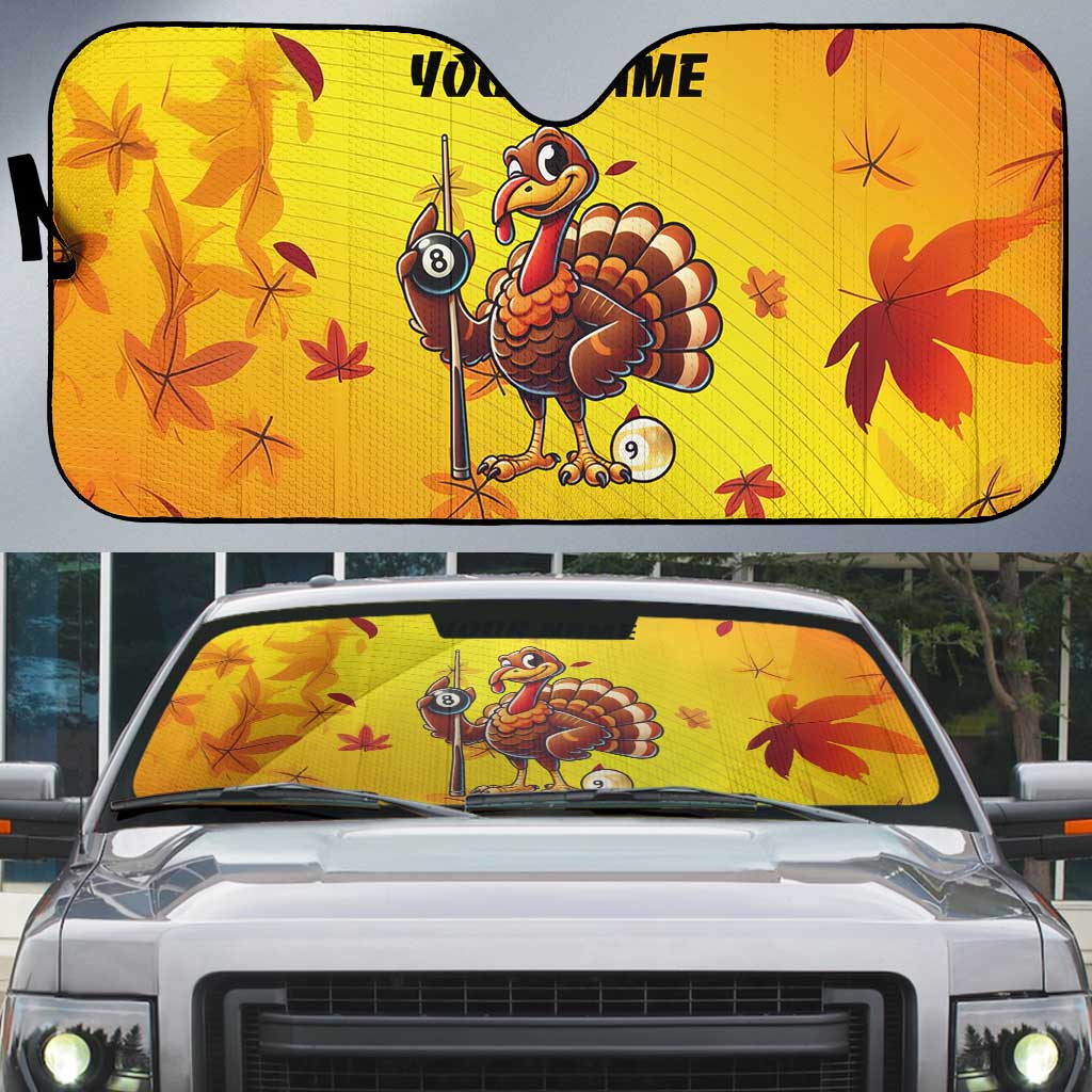 Personalized Funny Turkey Billiards Auto Sun Shade with Pool Cue and Balls Thanksgiving Design - Wonder Print Shop
