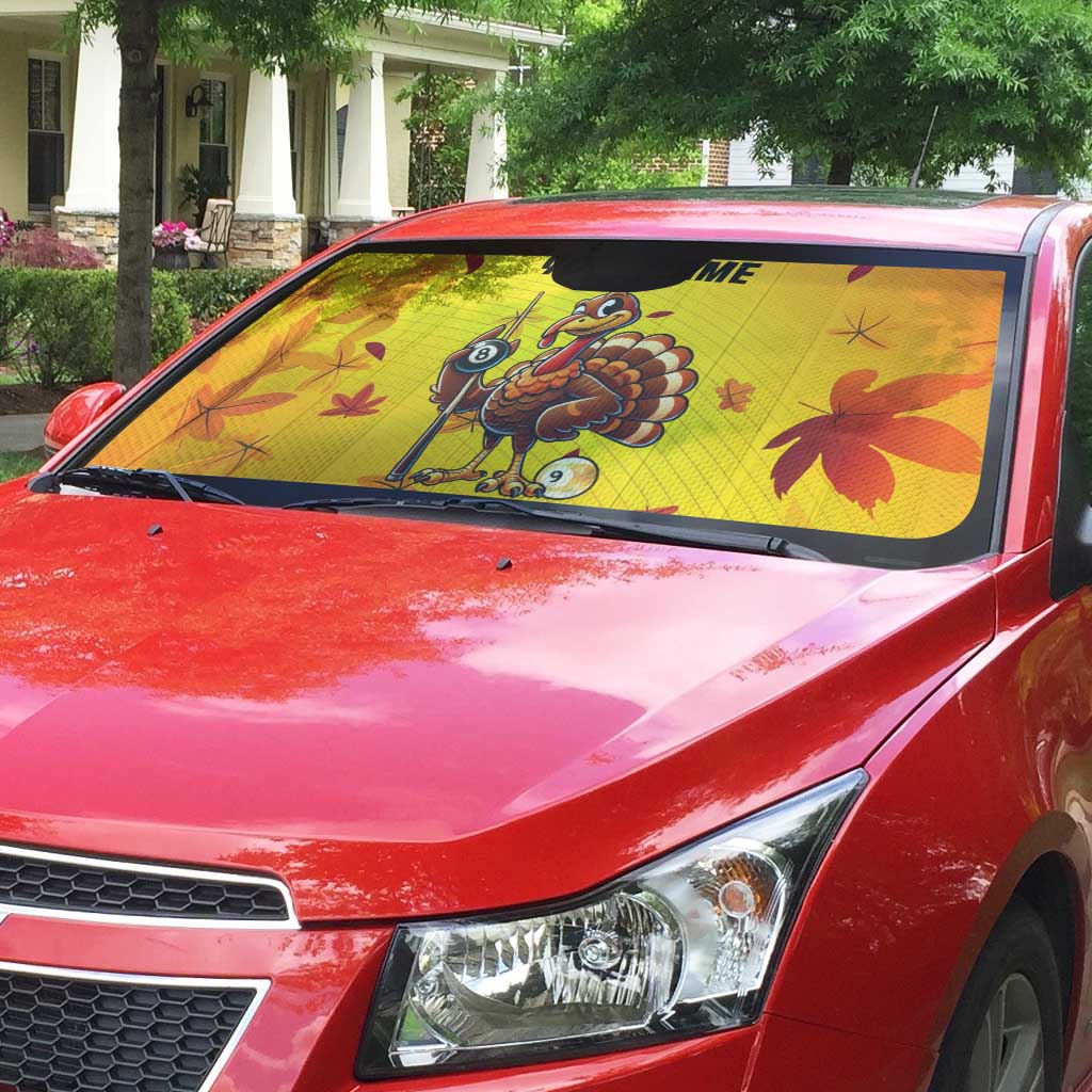 Personalized Funny Turkey Billiards Auto Sun Shade with Pool Cue and Balls Thanksgiving Design - Wonder Print Shop