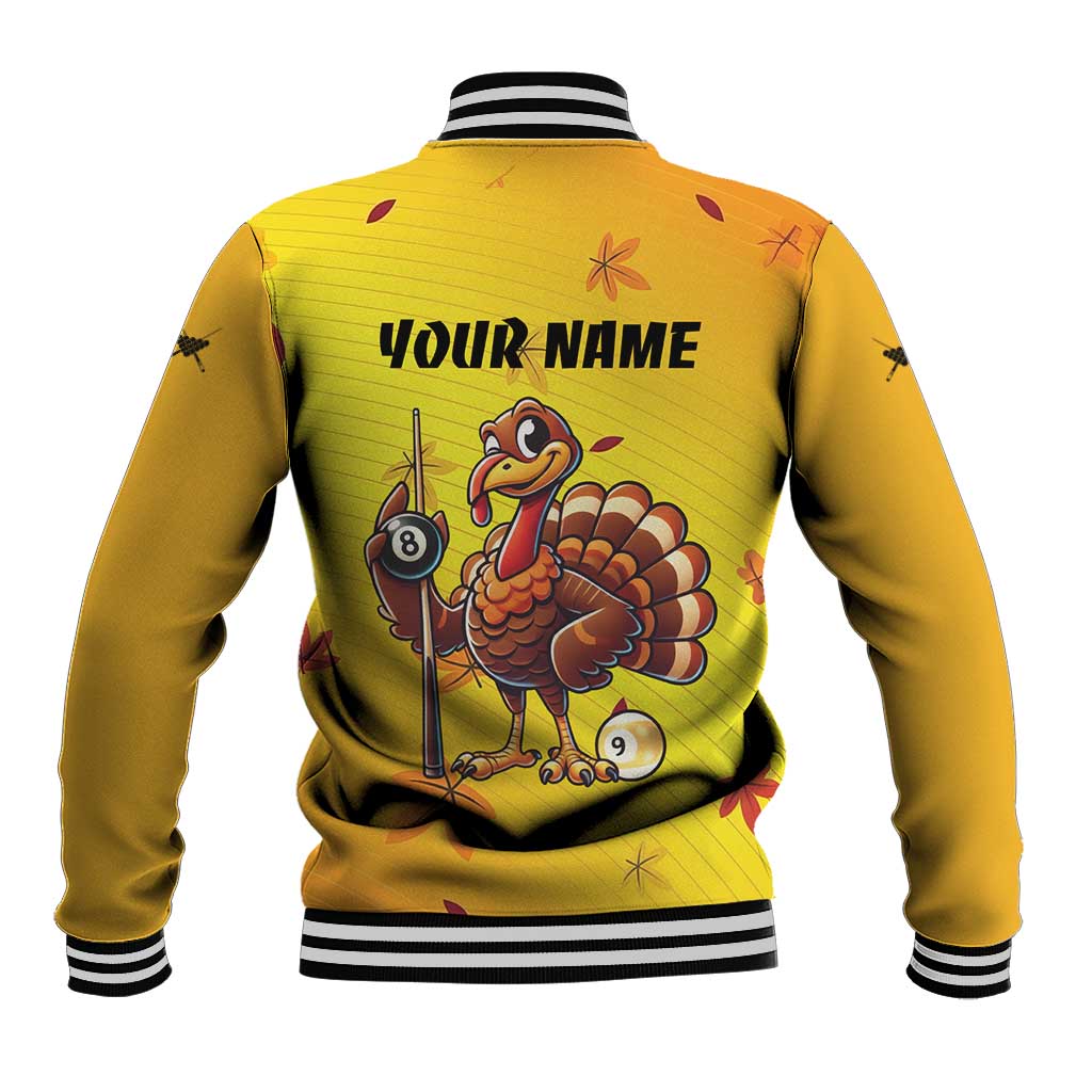Personalized Funny Turkey Billiards Baseball Jacket with Pool Cue and Balls Thanksgiving Design - Wonder Print Shop