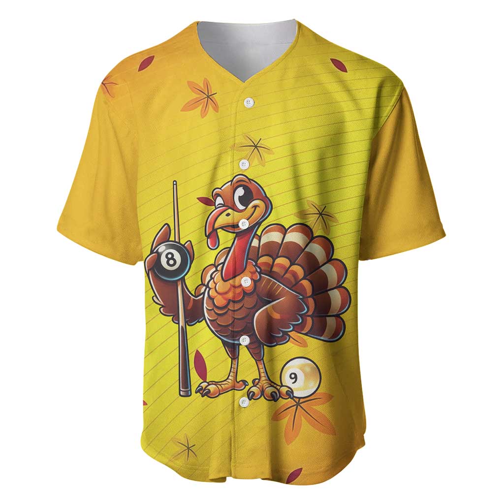 Personalized Funny Turkey Billiards Baseball Jersey with Pool Cue and Balls Thanksgiving Design - Wonder Print Shop
