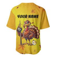 Personalized Funny Turkey Billiards Baseball Jersey with Pool Cue and Balls Thanksgiving Design - Wonder Print Shop