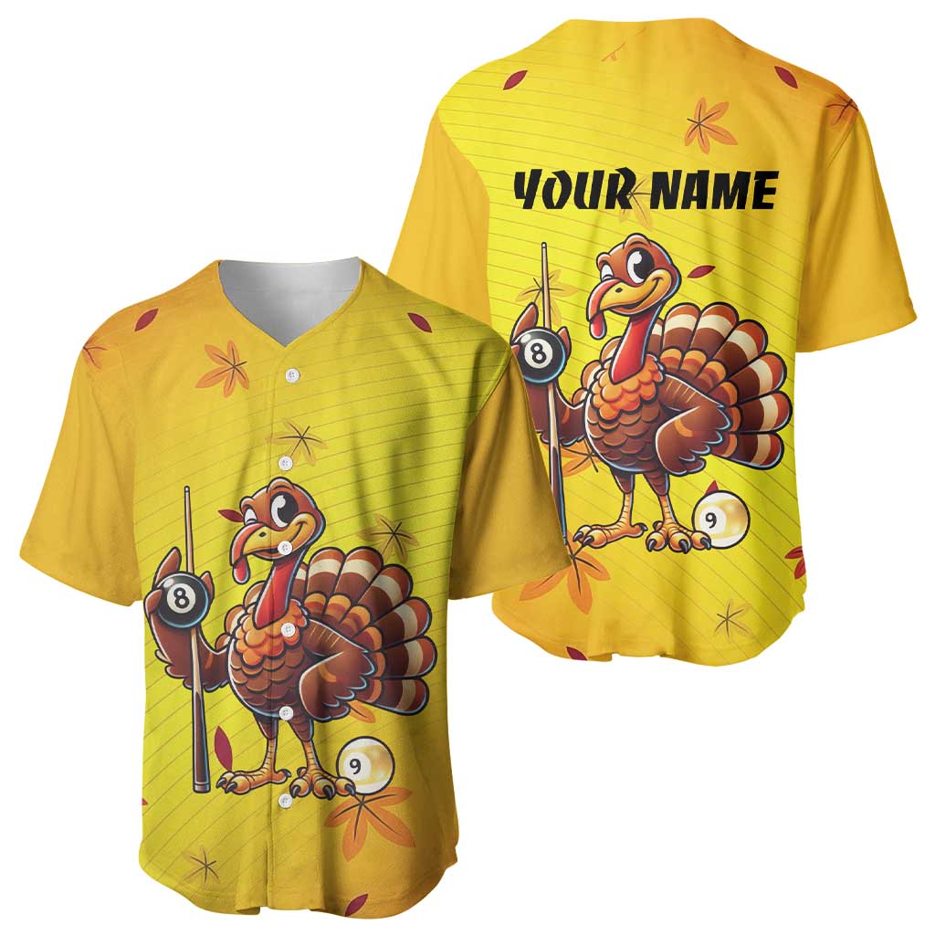 Personalized Funny Turkey Billiards Baseball Jersey with Pool Cue and Balls Thanksgiving Design - Wonder Print Shop