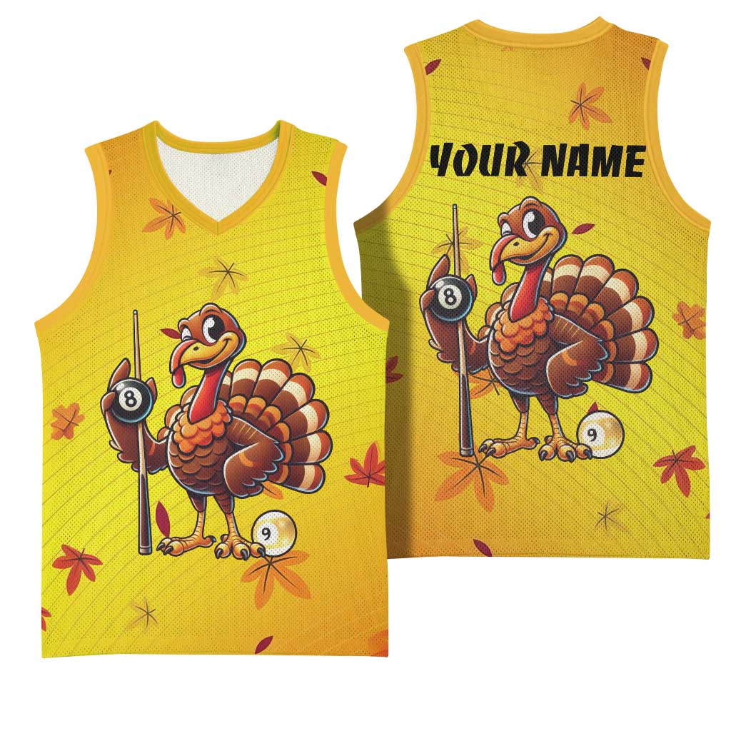 Personalized Funny Turkey Billiards Basketball Jersey with Pool Cue and Balls Thanksgiving Design - Wonder Print Shop