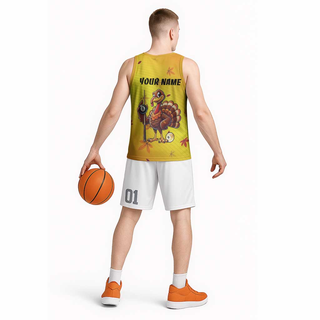 Personalized Funny Turkey Billiards Basketball Jersey with Pool Cue and Balls Thanksgiving Design - Wonder Print Shop