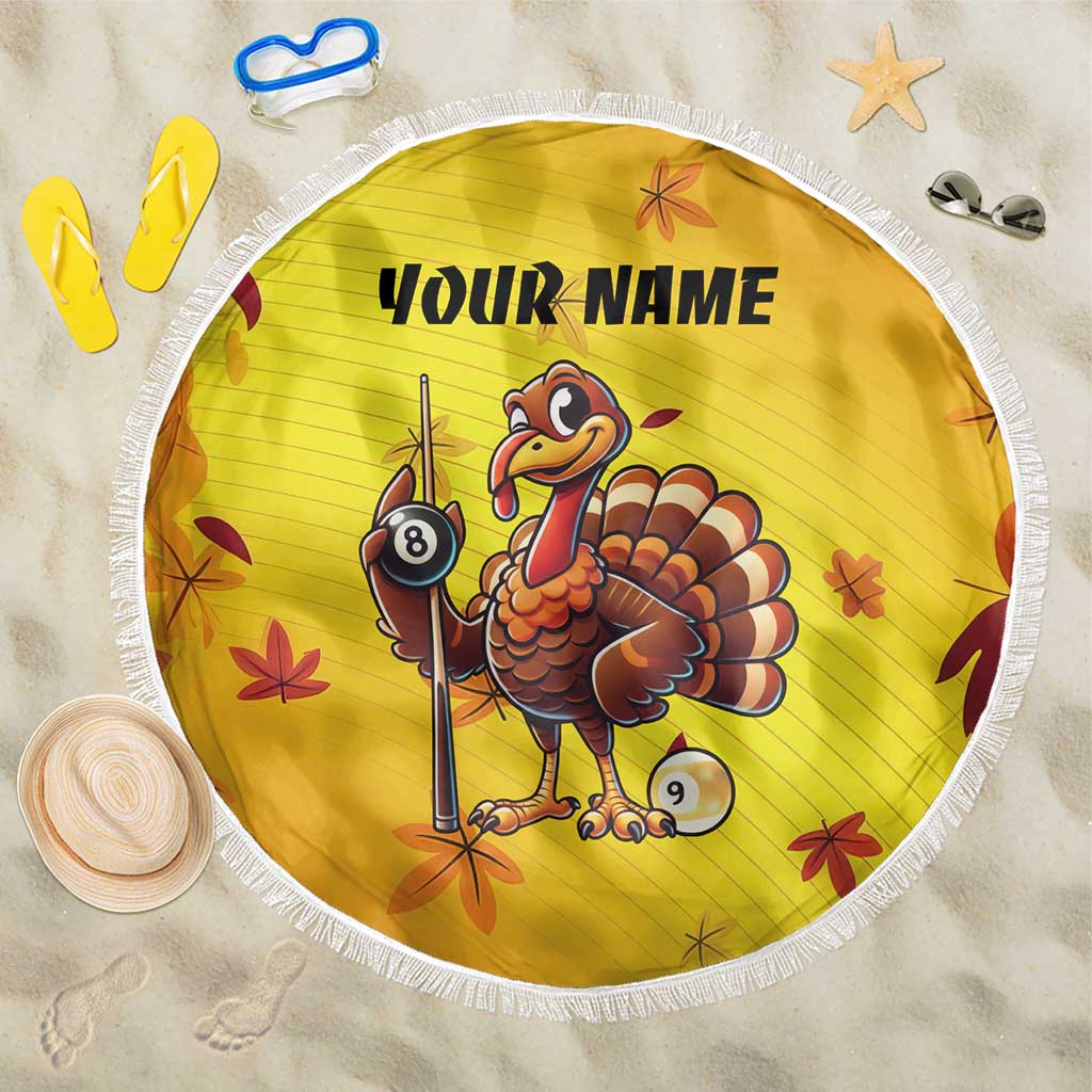Personalized Funny Turkey Billiards Beach Blanket with Pool Cue and Balls Thanksgiving Design - Wonder Print Shop