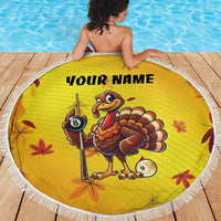 Personalized Funny Turkey Billiards Beach Blanket with Pool Cue and Balls Thanksgiving Design - Wonder Print Shop