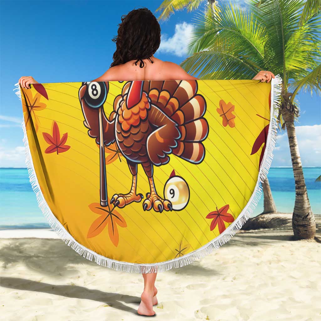 Personalized Funny Turkey Billiards Beach Blanket with Pool Cue and Balls Thanksgiving Design - Wonder Print Shop