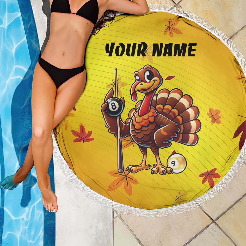 Personalized Funny Turkey Billiards Beach Blanket with Pool Cue and Balls Thanksgiving Design - Wonder Print Shop