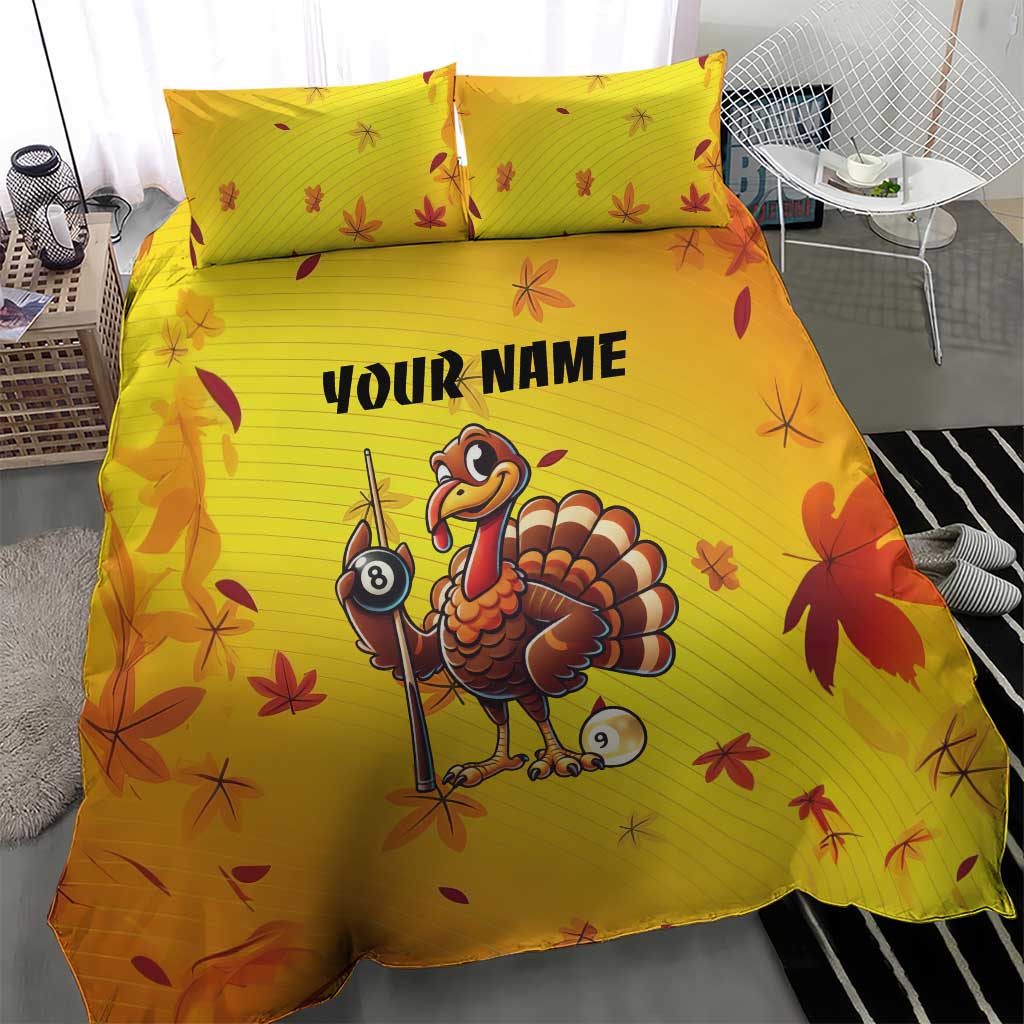 Personalized Funny Turkey Billiards Bedding Set with Pool Cue and Balls Thanksgiving Design - Wonder Print Shop