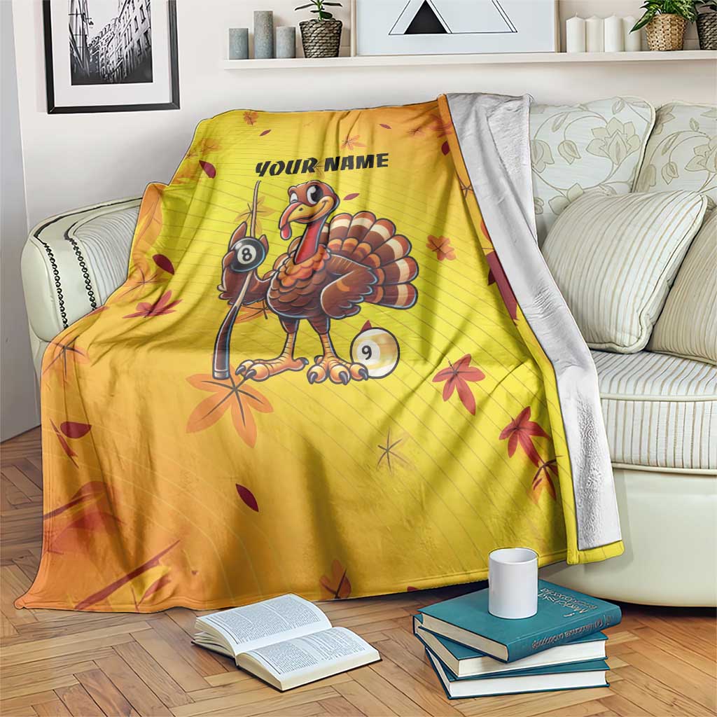 Personalized Funny Turkey Billiards Blanket with Pool Cue and Balls Thanksgiving Design - Wonder Print Shop