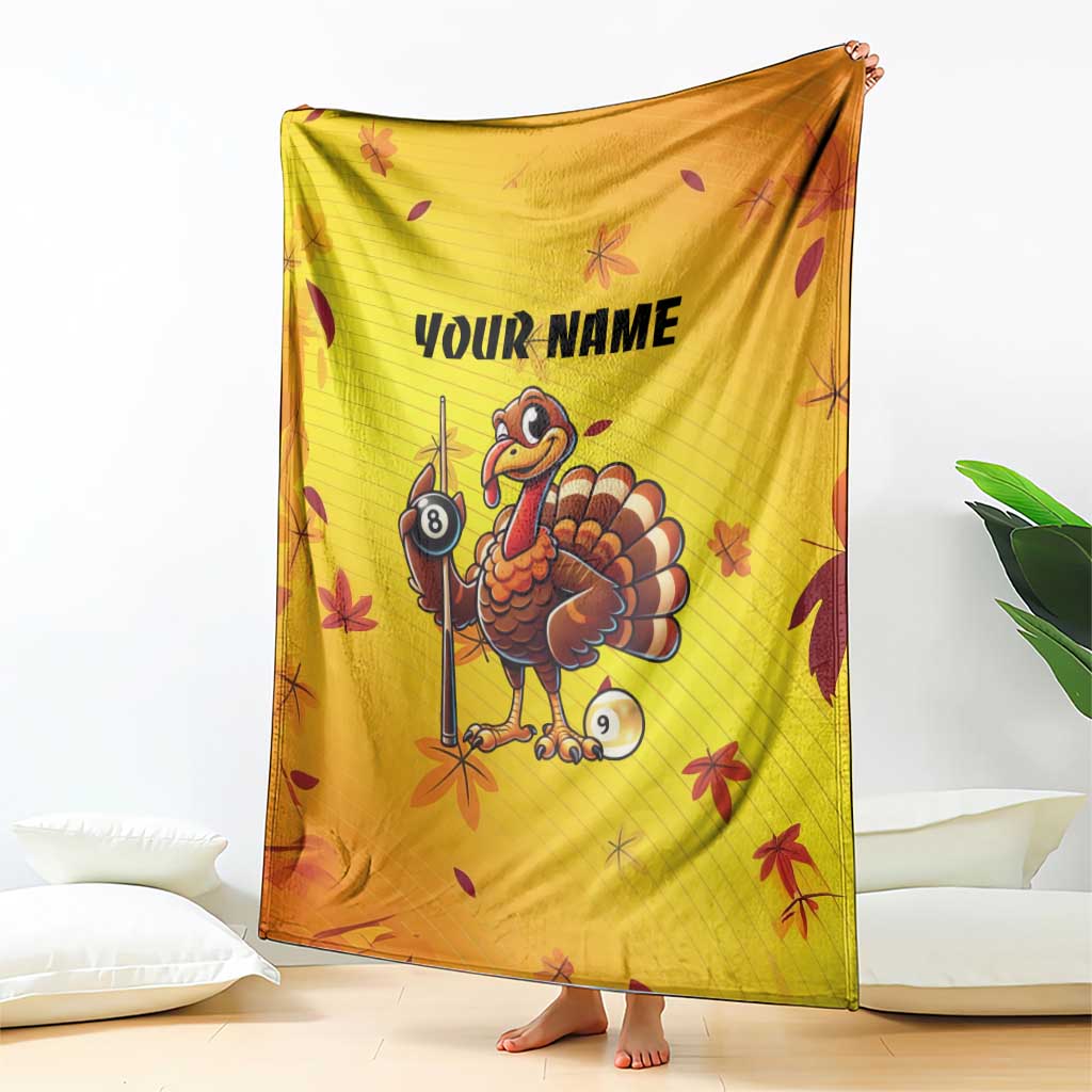 Personalized Funny Turkey Billiards Blanket with Pool Cue and Balls Thanksgiving Design - Wonder Print Shop