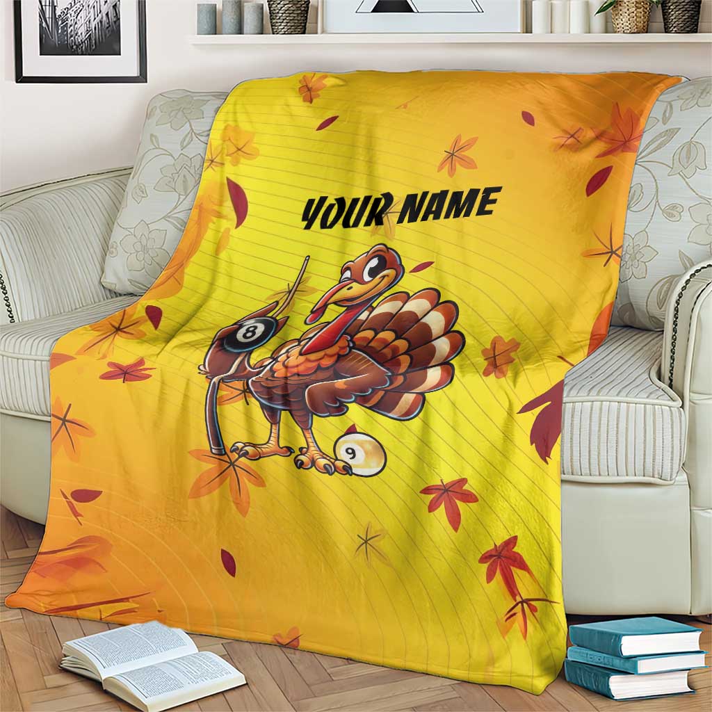 Personalized Funny Turkey Billiards Blanket with Pool Cue and Balls Thanksgiving Design - Wonder Print Shop
