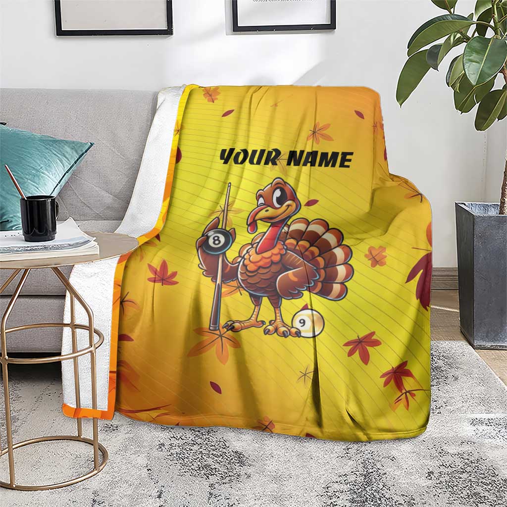 Personalized Funny Turkey Billiards Blanket with Pool Cue and Balls Thanksgiving Design - Wonder Print Shop