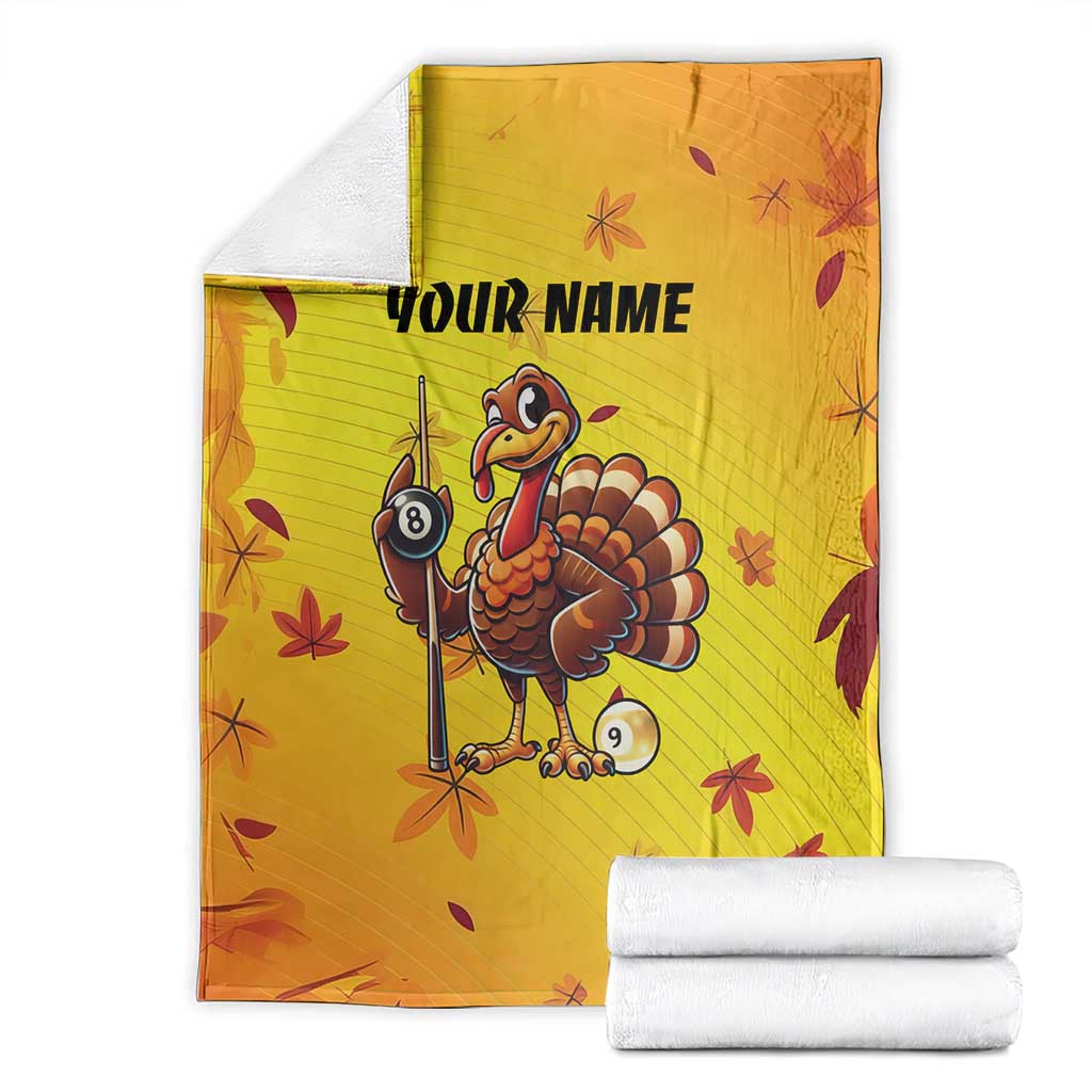 Personalized Funny Turkey Billiards Blanket with Pool Cue and Balls Thanksgiving Design - Wonder Print Shop